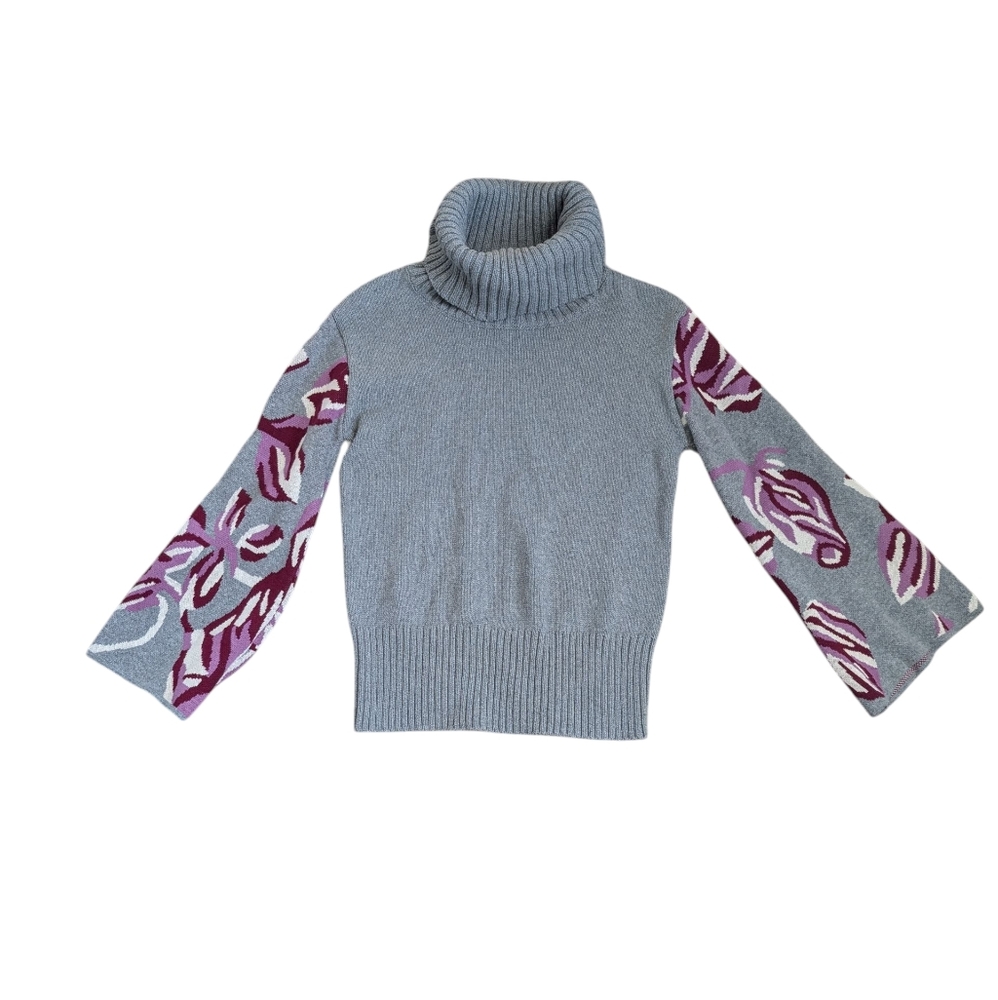 CAbi Gray Cowlneck W/ Purple Detail Sz.XS